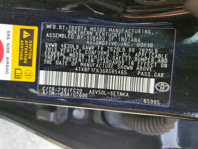 Aukcja sprzedaży 2016 Toyota Camry, vin: 4T4BF1FK3GR565465, numer aukcji: 56897836