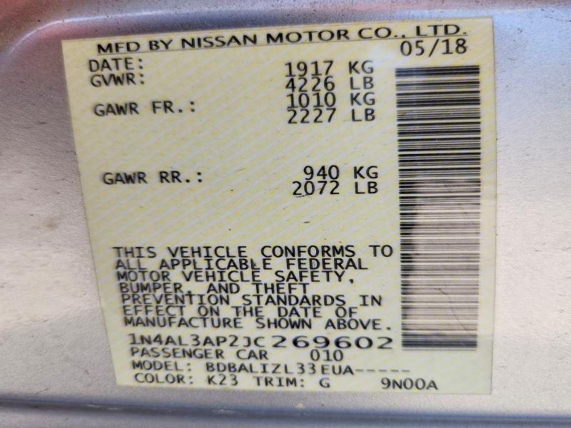 Продажа на аукционе авто 2018 Nissan Altima, vin: 1N4AL3AP2JC269602, номер лота: 54797076