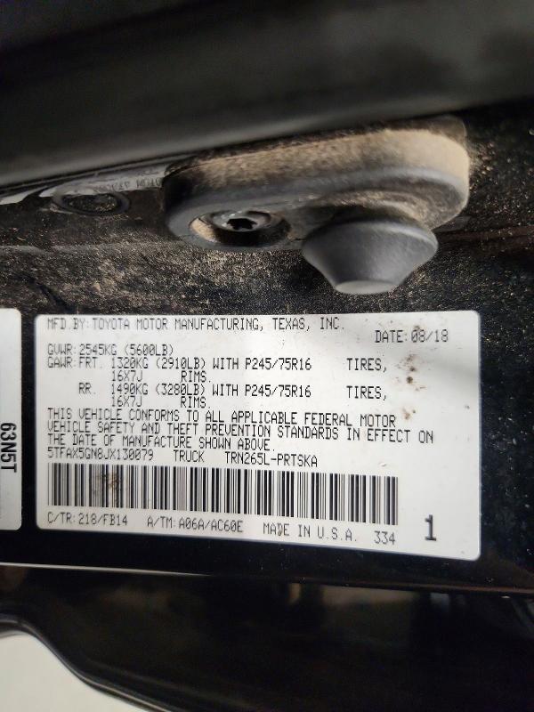 2018 Toyota Tacoma მანქანა იყიდება აუქციონზე, vin: 5TFAX5GN8JX130079, აუქციონის ნომერი: 55343796