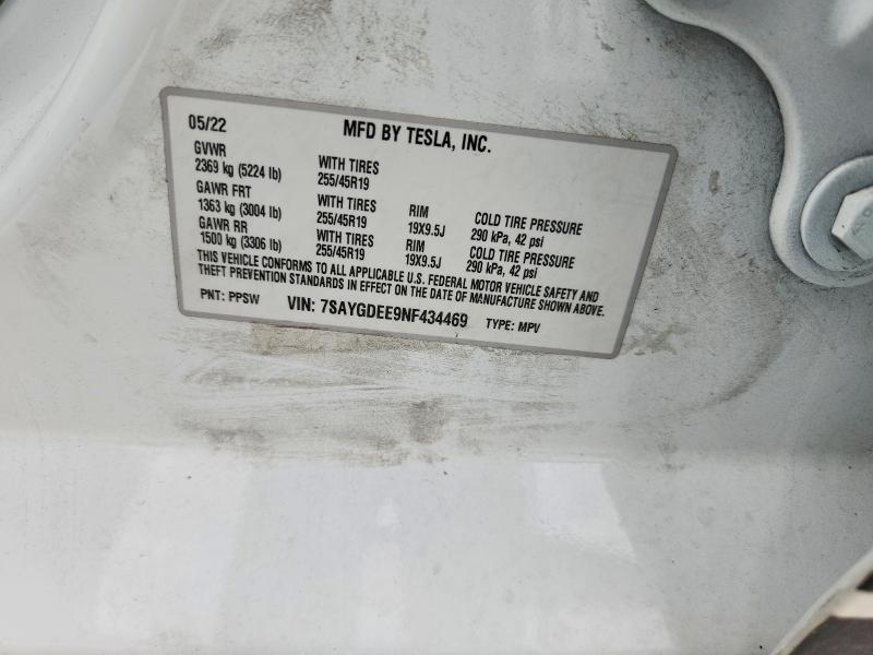 58070266 :رقم المزاد ، 7SAYGDEE9NF434469 vin ، 2022 Tesla Model Y مزاد بيع