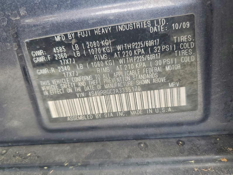 58274536 :رقم المزاد ، 4S4BRBGC2A3335170 vin ، 2010 Subaru Outback مزاد بيع