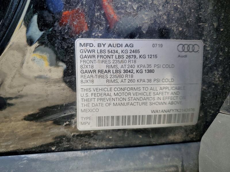 56505036 :رقم المزاد ، WA1ANAFY7K2143876 vin ، 2019 Audi Q5 مزاد بيع