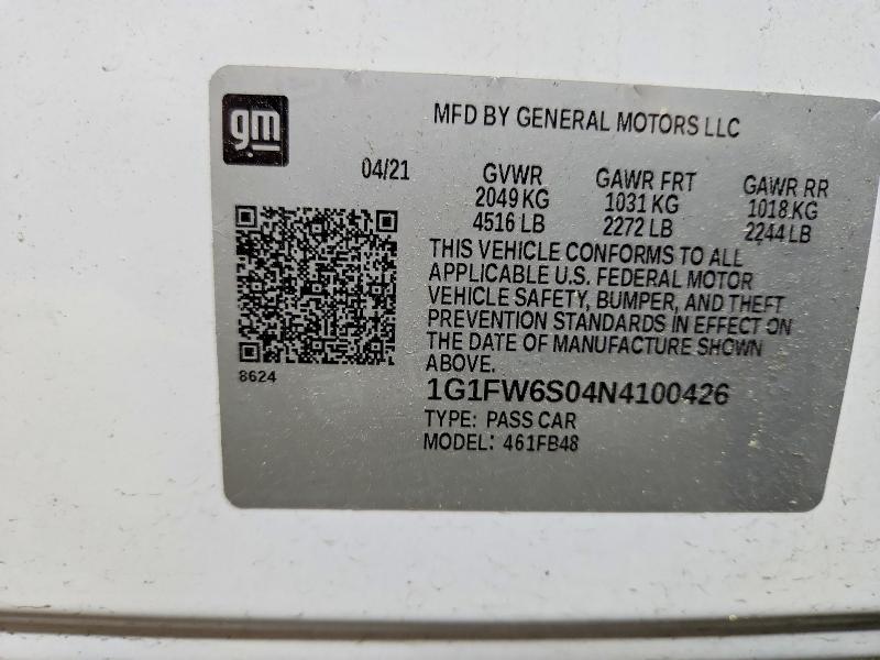 2022 Chevrolet Bolt Ev მანქანა იყიდება აუქციონზე, vin: 1G1FW6S04N4100426, აუქციონის ნომერი: 56664886