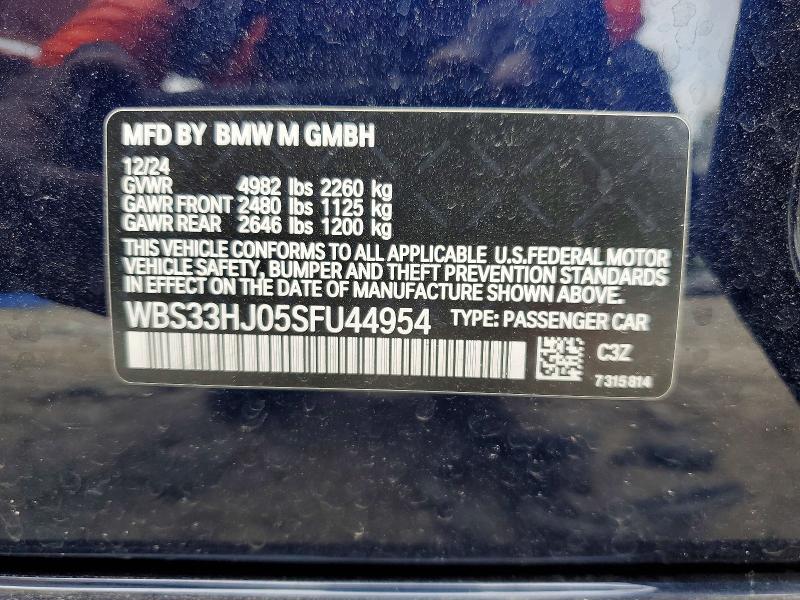 2025 Bmw M3 მანქანა იყიდება აუქციონზე, vin: WBS33HJ05SFU44954, აუქციონის ნომერი: 58262786
