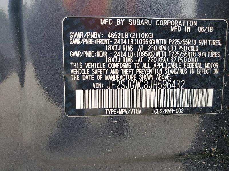 Aukcja sprzedaży 2018 Subaru Forester, vin: JF2SJGWC8JH596432, numer aukcji: 56589506