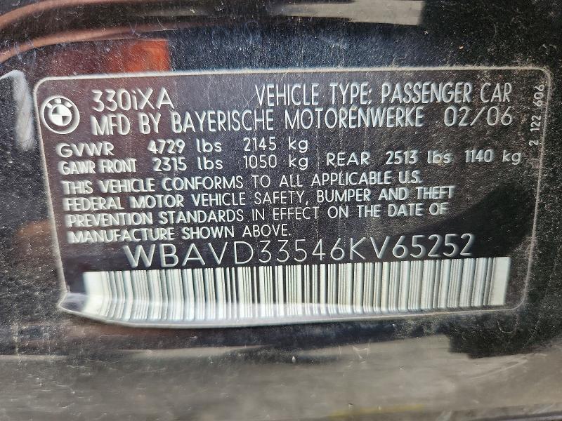 59160066 :رقم المزاد ، WBAVD33546KV65252 vin ، 2006 Bmw 330xi مزاد بيع