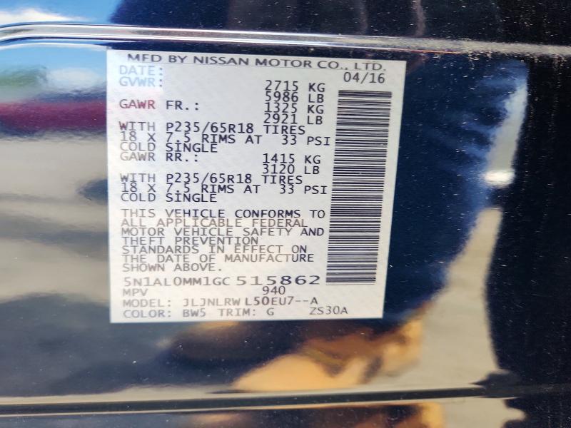 Aukcja sprzedaży 2016 Infiniti Qx60, vin: 5N1AL0MM1GC515862, numer aukcji: 55769006