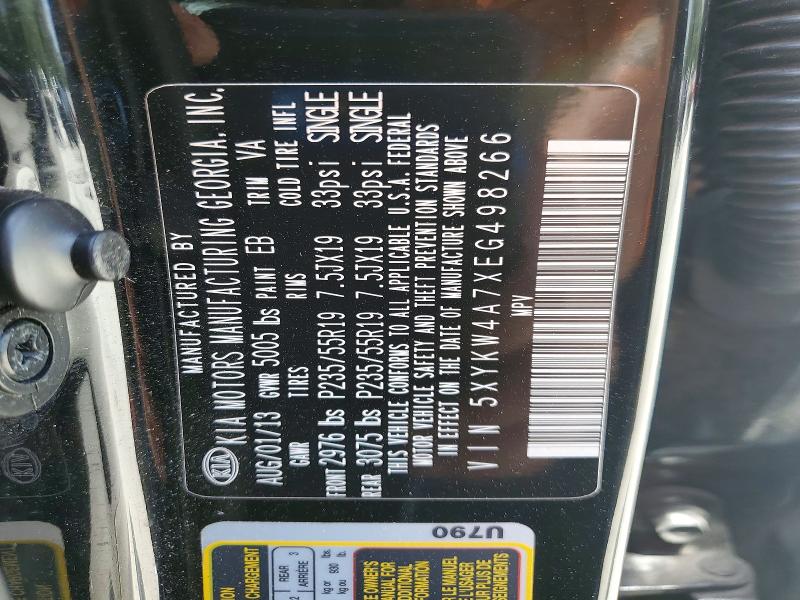 2014 Kia Sorento მანქანა იყიდება აუქციონზე, vin: 5XYKW4A7XEG498266, აუქციონის ნომერი: 56893916