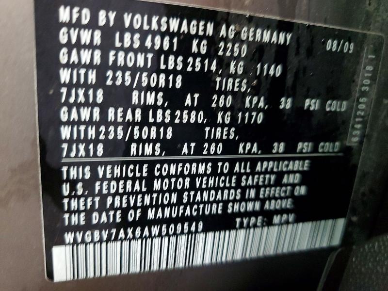 Продажа на аукционе авто 2010 Volkswagen Tiguan, vin: WVGBV7AX6AW509549, номер лота: 55495516
