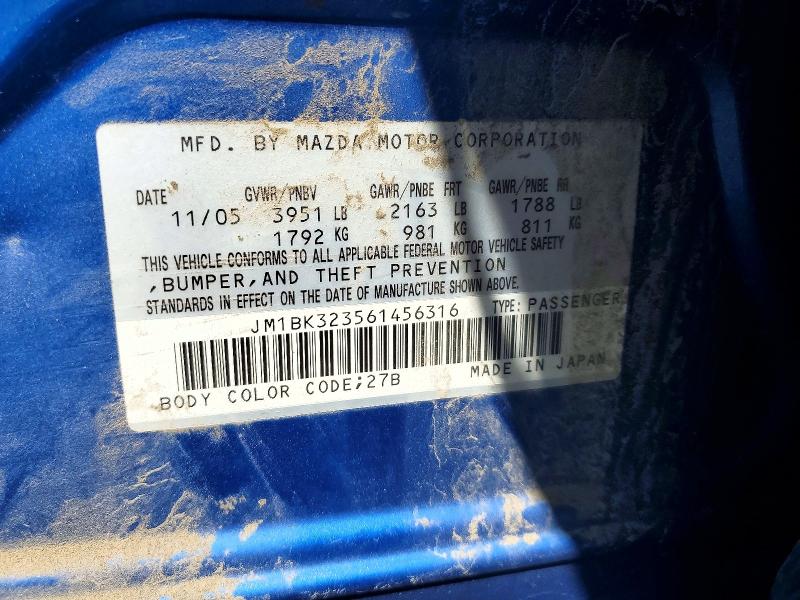 Продаж на аукціоні авто 2006 Mazda 3, vin: JM1BK323561456316, номер лоту: 57487636