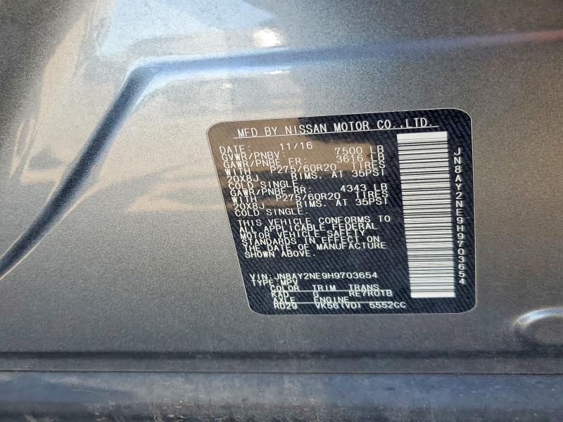 2017 Nissan Armada მანქანა იყიდება აუქციონზე, vin: JN8AY2NE9H9703654, აუქციონის ნომერი: 57480876