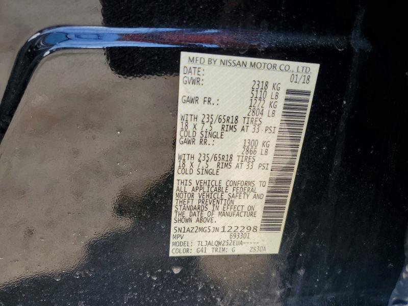 2018 Nissan Murano მანქანა იყიდება აუქციონზე, vin: 5N1AZ2MG5JN122298, აუქციონის ნომერი: 56686306