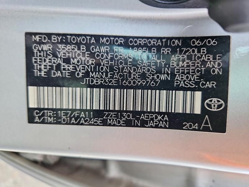 55841376 :رقم المزاد ، JTDBR32E160099767 vin ، 2006 Toyota Corolla مزاد بيع