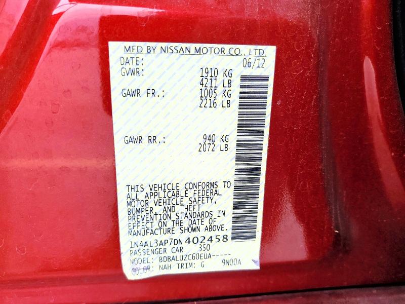 2013 Nissan Altima მანქანა იყიდება აუქციონზე, vin: 1N4AL3AP7DN402458, აუქციონის ნომერი: 58529046