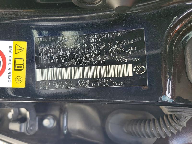 2016 Lexus Es მანქანა იყიდება აუქციონზე, vin: 58ABK1GG9GU035140, აუქციონის ნომერი: 56610276