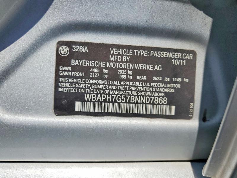 2011 Bmw 328 მანქანა იყიდება აუქციონზე, vin: WBAPH7G57BNN07868, აუქციონის ნომერი: 58588956