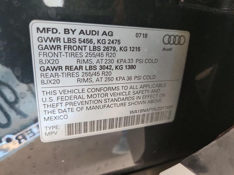 Aukcja sprzedaży 2018 Audi Q5, vin: WA1BNAFYXJ2217455, numer aukcji: 56058216