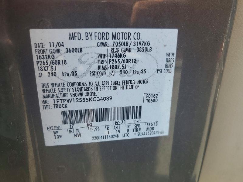 Aukcja sprzedaży 2005 Ford F150, vin: 1FTPW12555KC34089, numer aukcji: 58940566