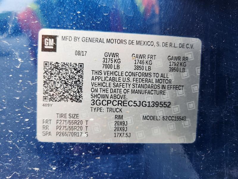55839536 :رقم المزاد ، 3GCPCREC5JG139552 vin ، 2018 Chevrolet Silverado مزاد بيع