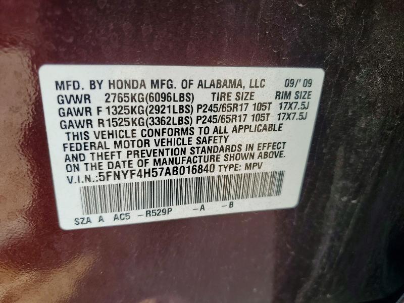 Продажа на аукционе авто 2010 Honda Pilot, vin: 5FNYF4H57AB016840, номер лота: 55911726
