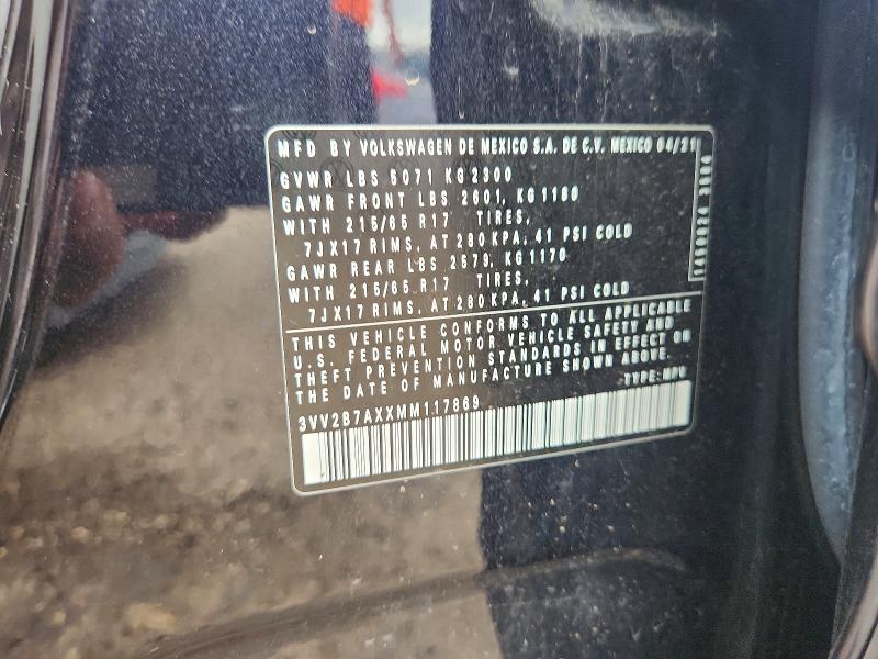 2021 Volkswagen Tiguan მანქანა იყიდება აუქციონზე, vin: 3VV2B7AXXMM117869, აუქციონის ნომერი: 54660456