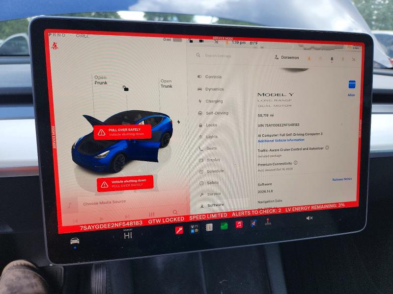 Aukcja sprzedaży 2022 Tesla Model Y, vin: 7SAYGDEE2NF548183, numer aukcji: 57007216