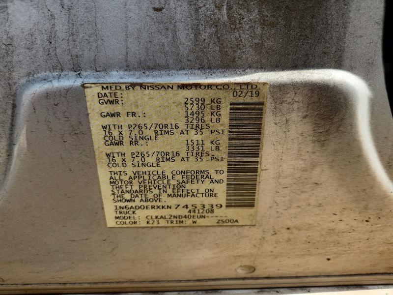 58909436 :رقم المزاد ، 1N6AD0ERXKN745339 vin ، 2019 Nissan Frontier مزاد بيع