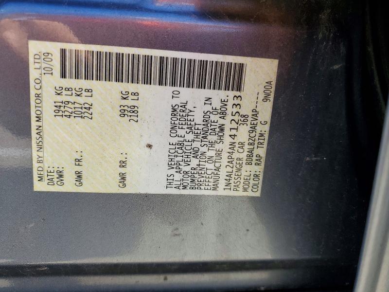 58071196 :رقم المزاد ، 1N4AL2AP4AN412533 vin ، 2010 Nissan Altima مزاد بيع