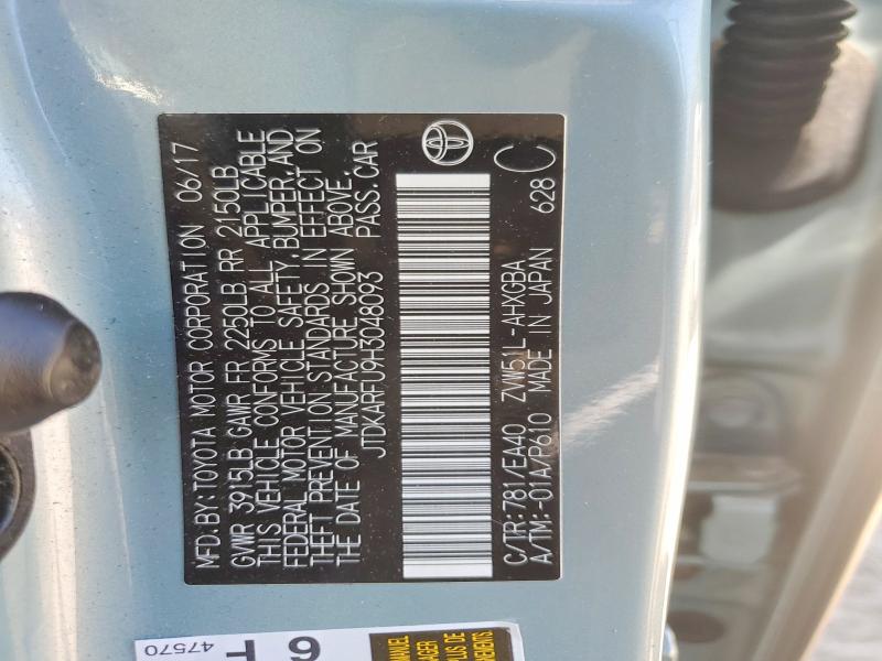 55967916 :رقم المزاد ، JTDKARFU9H3048093 vin ، 2017 Toyota Prius مزاد بيع