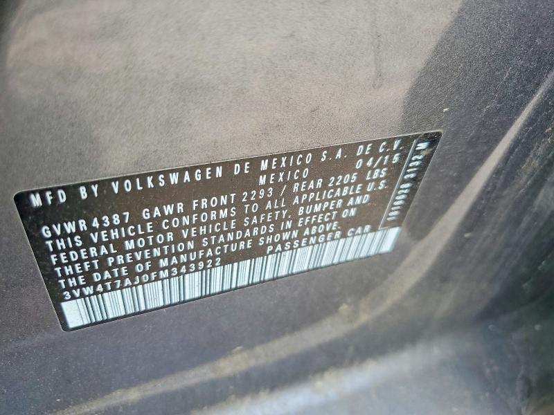 Aukcja sprzedaży 2015 Volkswagen Jetta, vin: 3VW4T7AJ0FM343922, numer aukcji: 57732296