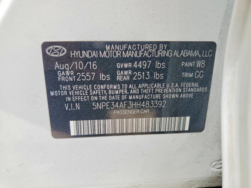 2017 Hyundai Sonata მანქანა იყიდება აუქციონზე, vin: 5NPE34AF3HH483392, აუქციონის ნომერი: 57162286