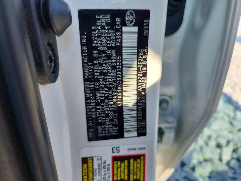 Aukcja sprzedaży 2022 Toyota Camry, vin: 4T1K61AK2NU012935, numer aukcji: 56649396