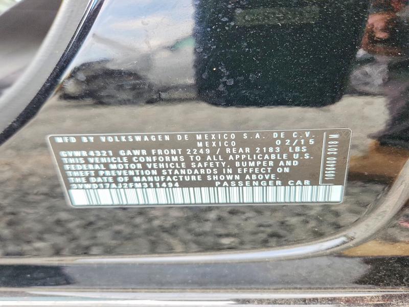 2015 Volkswagen Jetta მანქანა იყიდება აუქციონზე, vin: 3VWD17AJ2FM311494, აუქციონის ნომერი: 56792186