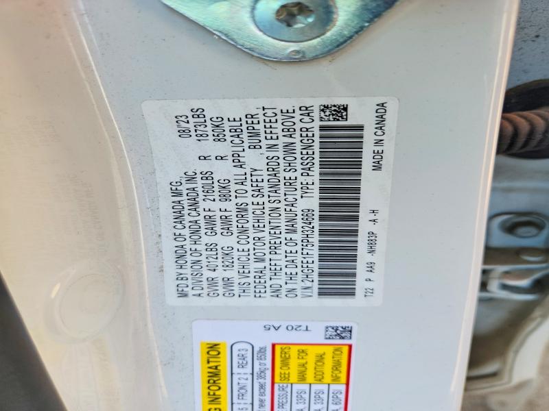 2023 Honda Civic მანქანა იყიდება აუქციონზე, vin: 2HGFE1F75PH324669, აუქციონის ნომერი: 51076086