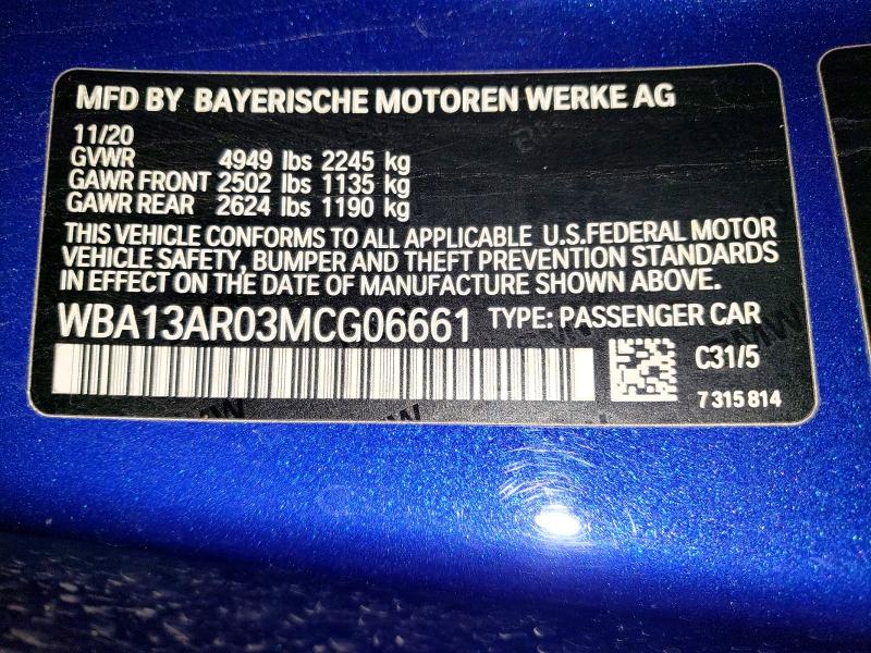 Aukcja sprzedaży 2021 Bmw M440xi, vin: WBA13AR03MCG06661, numer aukcji: 55970716