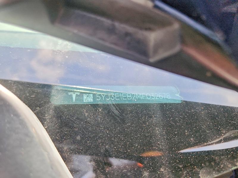 2021 Tesla Model 3 მანქანა იყიდება აუქციონზე, vin: 5YJ3E1EB2MF032678, აუქციონის ნომერი: 55679546