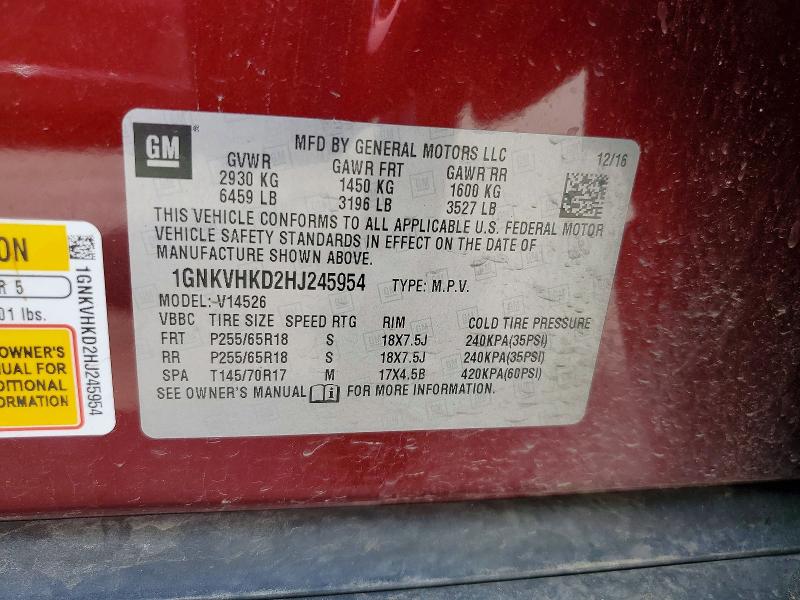 Продажа на аукционе авто 2017 Chevrolet Traverse, vin: 1GNKVHKD2HJ245954, номер лота: 55855836