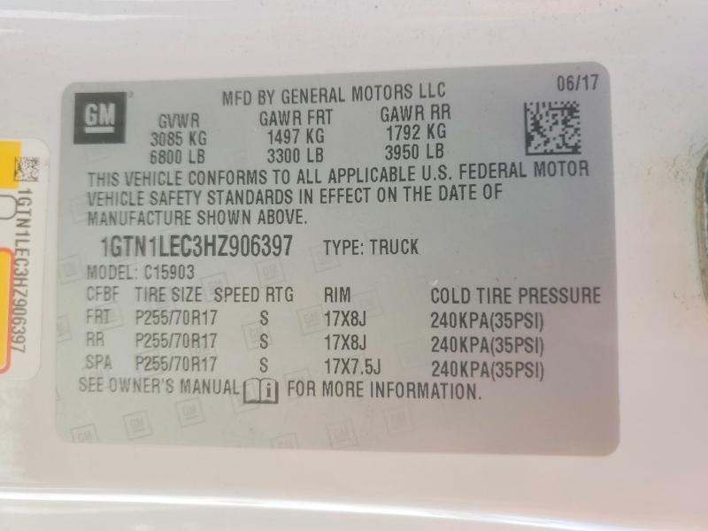 55969446 :رقم المزاد ، 1GTN1LEC3HZ906397 vin ، 2017 Gmc Sierra مزاد بيع