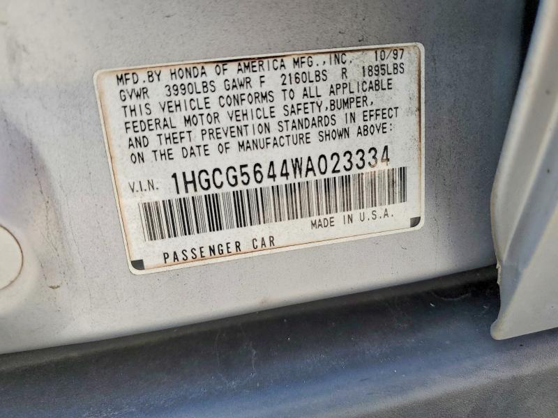 59180336 :رقم المزاد ، 1HGCG5644WA023334 vin ، 1998 Honda Accord مزاد بيع