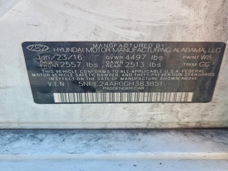 Aukcja sprzedaży 2016 Hyundai Sonata, vin: 5NPE24AF0GH383851, numer aukcji: 57310736