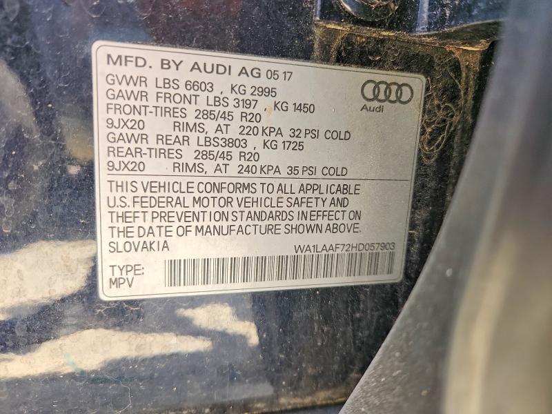 2017 Audi Q7 მანქანა იყიდება აუქციონზე, vin: WA1LAAF72HD057903, აუქციონის ნომერი: 85455425