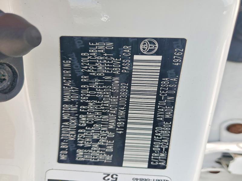 59110996 :رقم المزاد ، 4T1B11HK4JU036992 vin ، 2018 Toyota Camry مزاد بيع