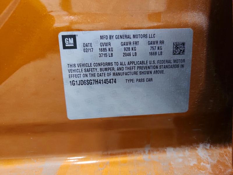 2017 Chevrolet Sonic მანქანა იყიდება აუქციონზე, vin: 1G1JD6SG7H4145474, აუქციონის ნომერი: 56507696