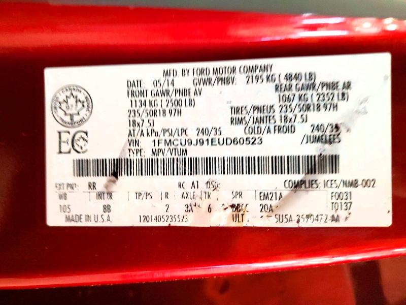 55940136 :رقم المزاد ، 1FMCU9J91EUD60523 vin ، 2014 Ford Escape مزاد بيع