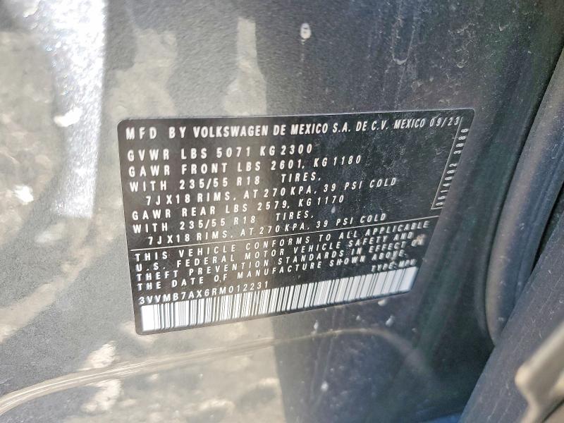 2024 Volkswagen Tiguan მანქანა იყიდება აუქციონზე, vin: 3VVMB7AX6RM012231, აუქციონის ნომერი: 58702056