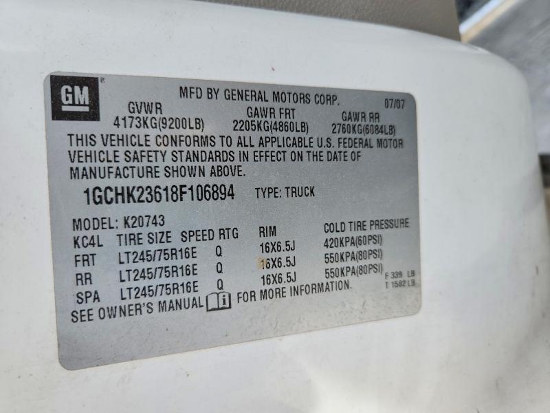 55987266 :رقم المزاد ، 1GCHK23618F106894 vin ، 2008 Chevrolet Silverado مزاد بيع