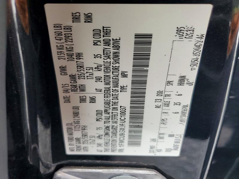 2015 Ford Escape მანქანა იყიდება აუქციონზე, vin: 1FMCU9GX0FUC10037, აუქციონის ნომერი: 55906366