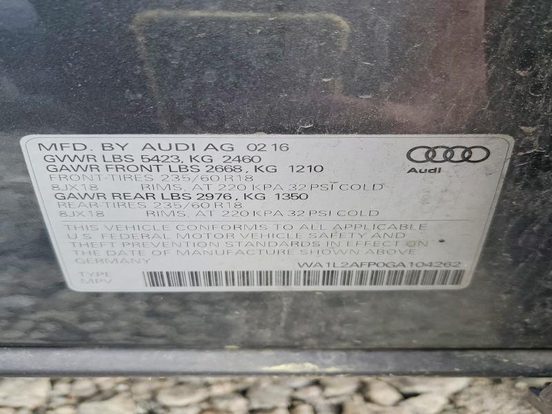 Продаж на аукціоні авто 2016 Audi Q5, vin: WA1L2AFP0GA104262, номер лоту: 57550456