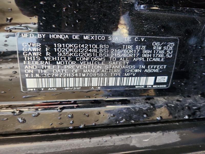 Aukcja sprzedaży 2026 Honda Hr-v, vin: 3CZRZ2H34TM708593, numer aukcji: 58971316