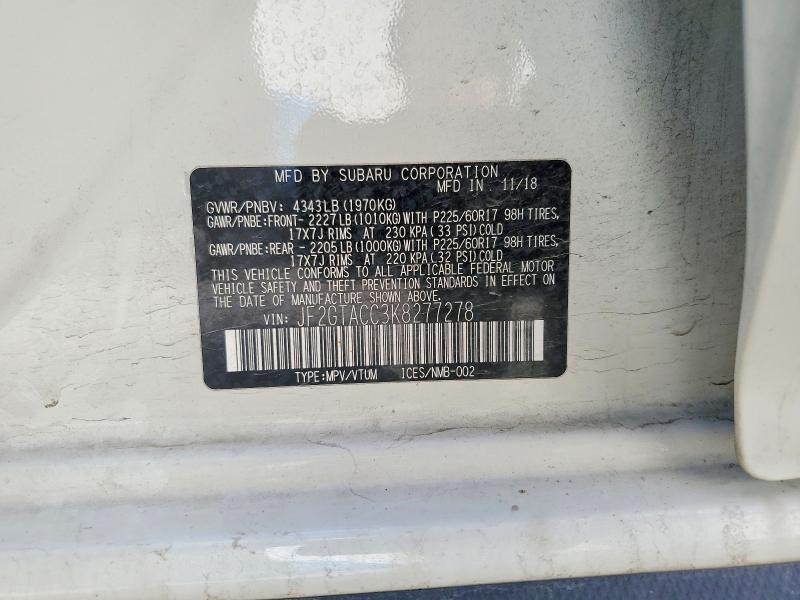Продажа на аукционе авто 2019 Subaru Crosstrek, vin: JF2GTACC3K8277278, номер лота: 55795316